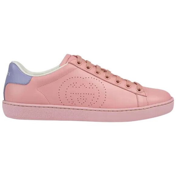 NIB GUCCI 598527 ACE GG INTERLOCKING LEATHER PINK BLUE LOGO LOW SNEAKERS 35 $780 - Picture 7 of 13